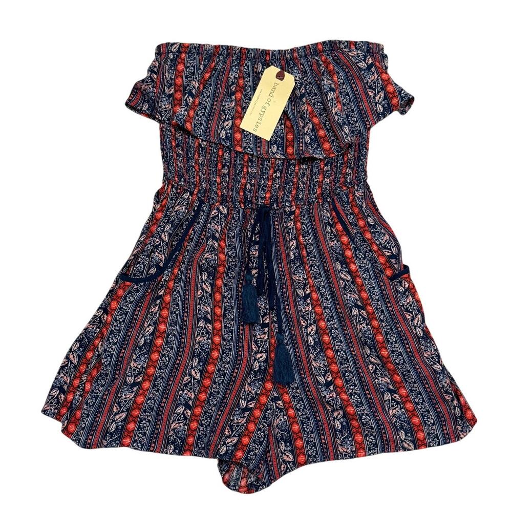 NWT Band of Gypsies Romper with Pockets Blue and Red Size XS